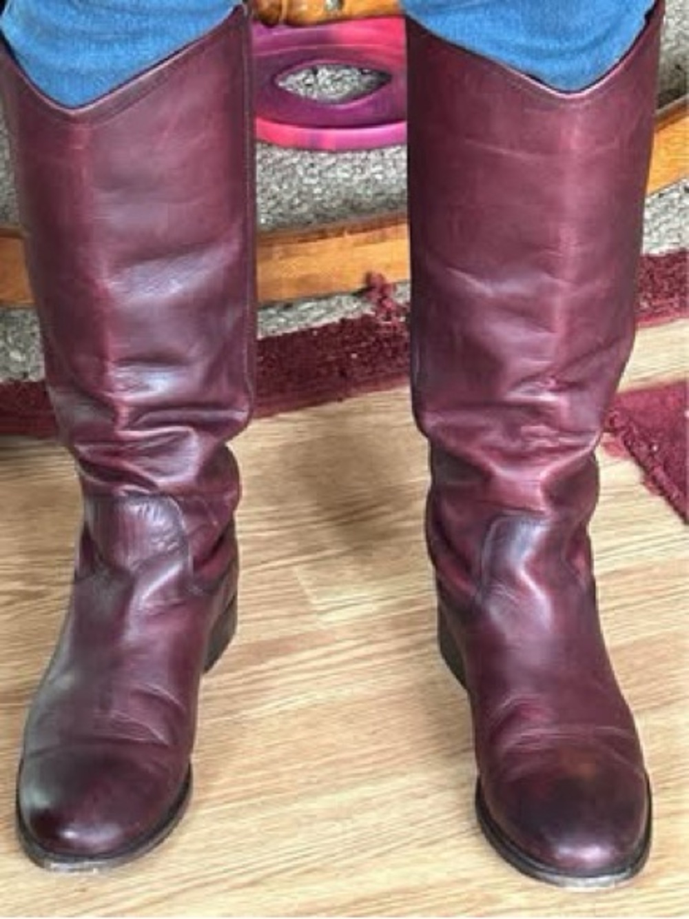 Frye Burgundy Leather Mid-Calf Riding Boots - Picture 2 of 4